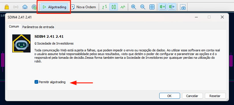 Permitir Algotrading no MT5